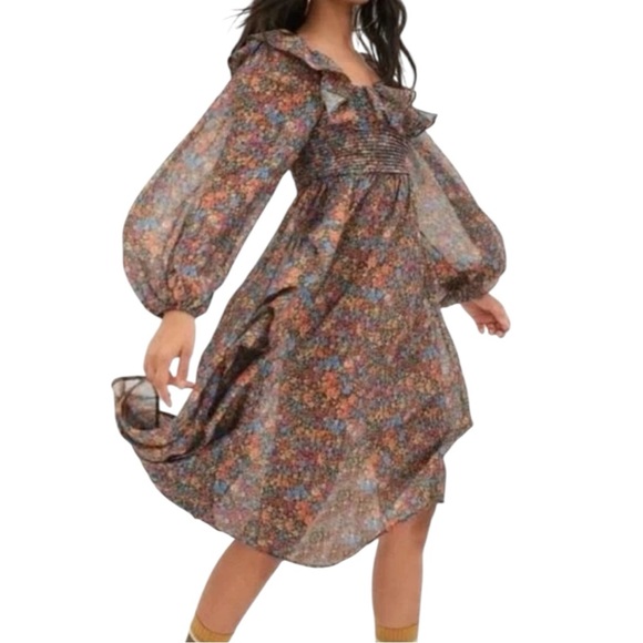 NWT For Love & Lemons Brittany Floral Print Long Sleeve Midi Dress - Picture 2 of 10